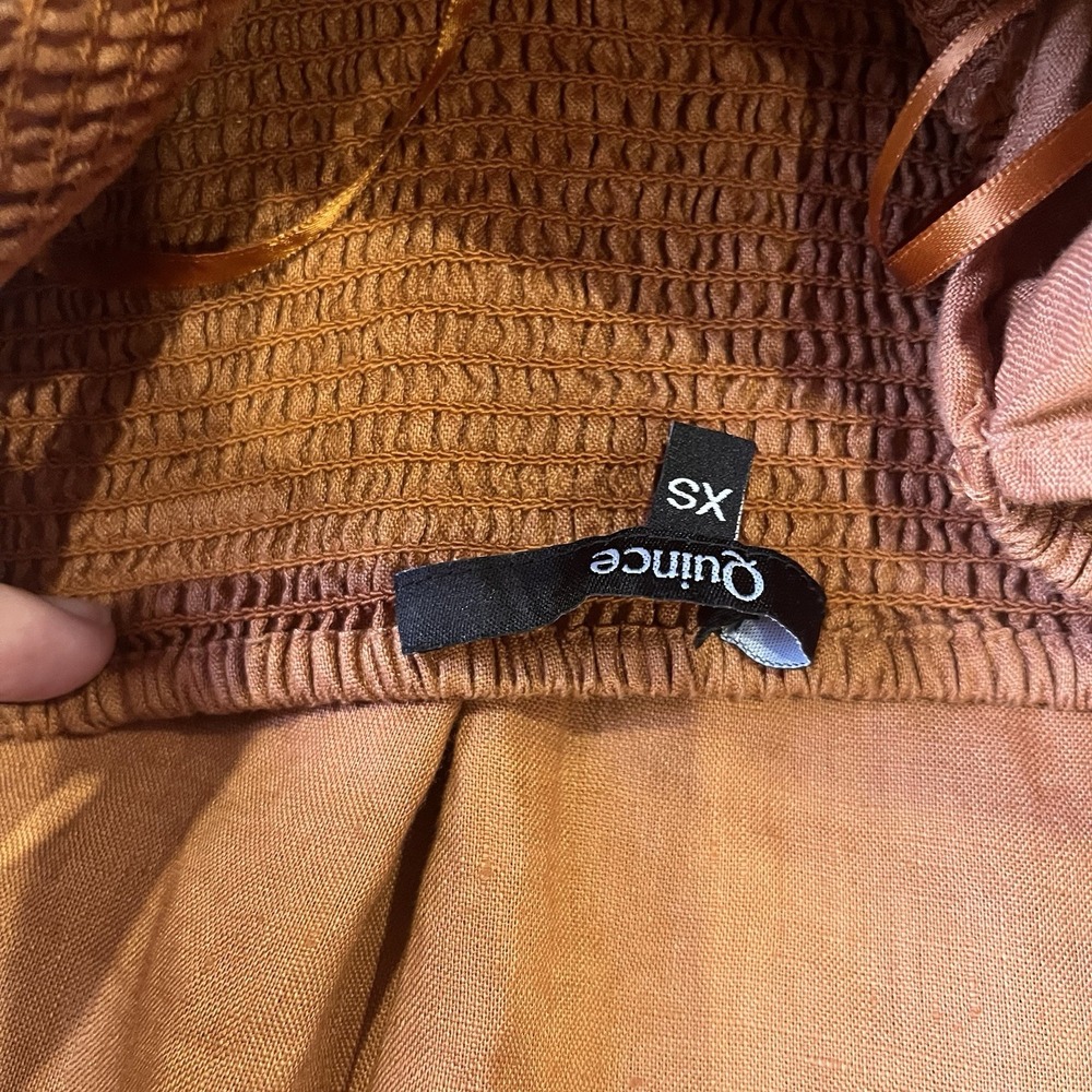 Quince European Linen Smocked Mini Long Sleeve Dress Terracotta Brown XS Peasant - Picture 7 of 8